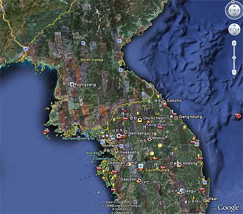 south korea and north korea map. South and North Korea Google